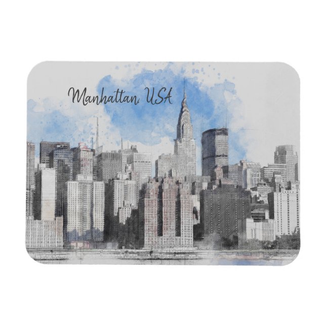 New York City Skyline Magnet – Manhattan Night (Horizontal)