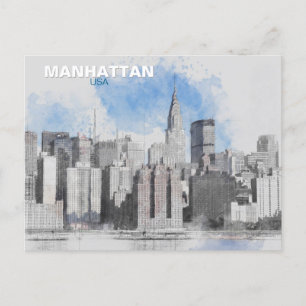 New York City Skyline – Manhattan Holiday Travel Postcard