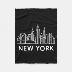 New York City Skyline Minimalist White Line Art _1 Fleece Blanket