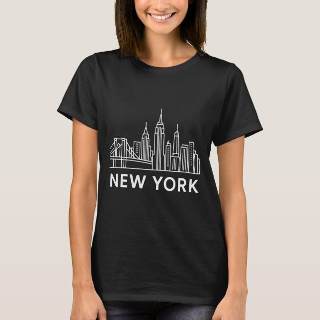 New York City Skyline Minimalist White Line Art _1 T-Shirt (Front)