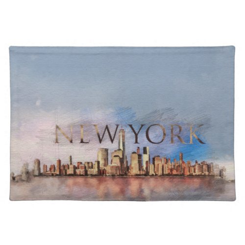 New York City Skyline _ mixed media Cloth Placemat