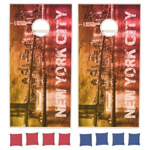 New York City Skyline Neon Cornhole Board Cornhole Set