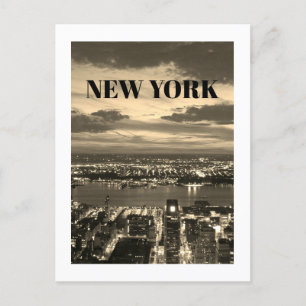 New York City Skyline Night Lights Twilight Sepia Holiday Postcard