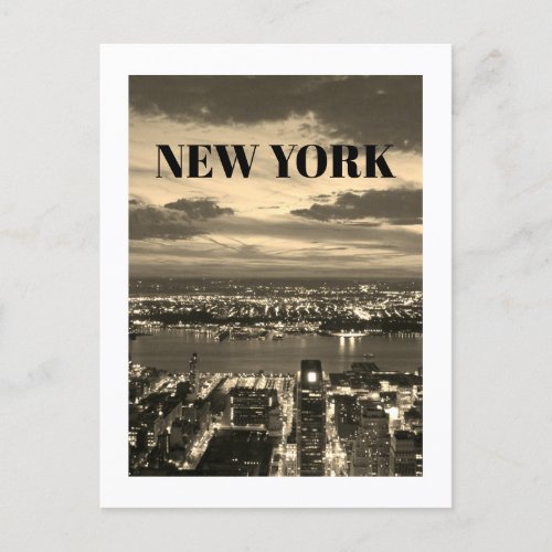 New York City Skyline Night Lights Twilight Sepia  Holiday Postcard