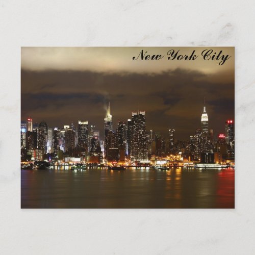 New York City Skyline Night Panoramic Photo Postcard