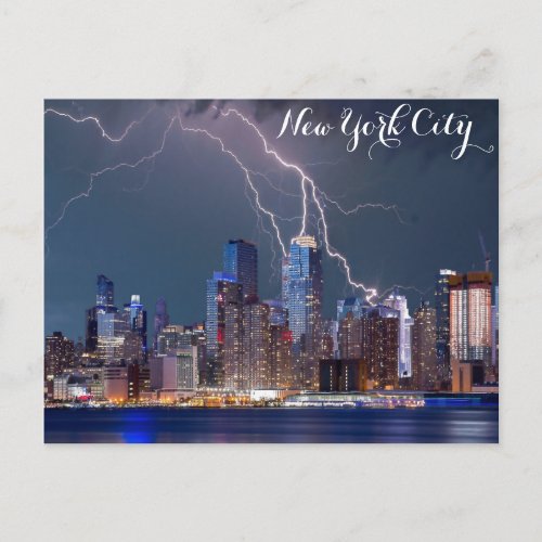 New York City Skyline Night Storm Photo Postcard
