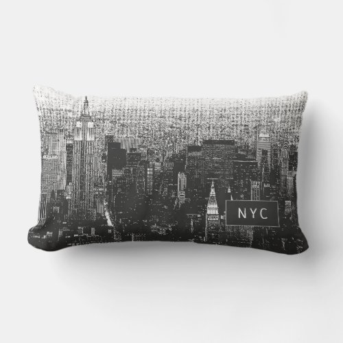 New York City Skyline  NYC  Black  White Lumbar Pillow