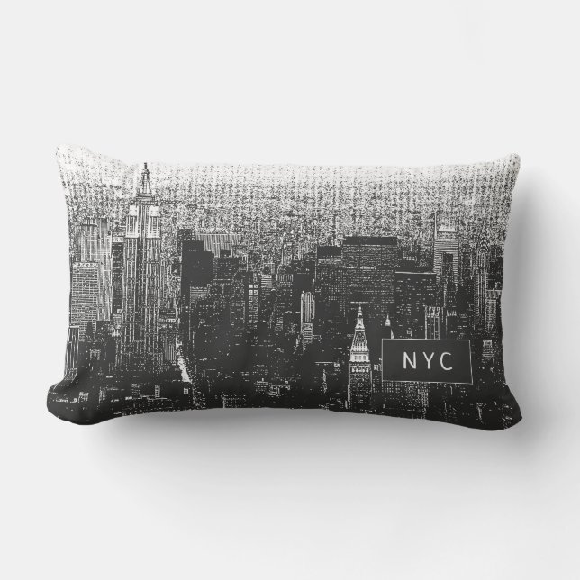 New York City Skyline | NYC | Black & White Lumbar Pillow (Front)