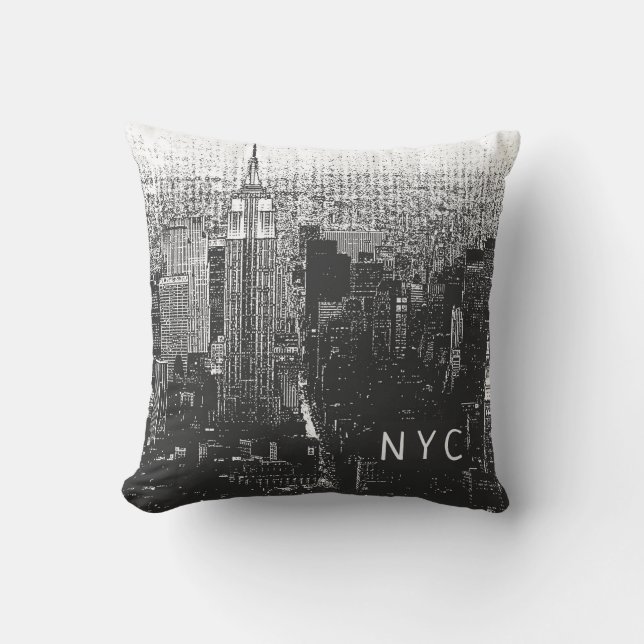 New York City Skyline | NYC | Black & White Throw Pillow (Front)