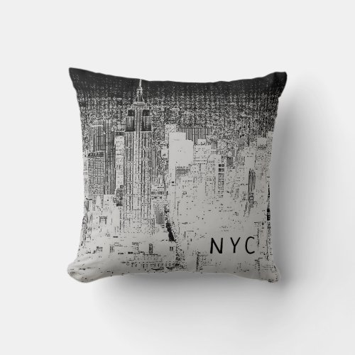New York City Skyline  NYC  Gray  Black Throw Pillow