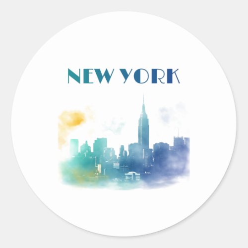 New York City Skyline NYC Travel America Liberty Classic Round Sticker