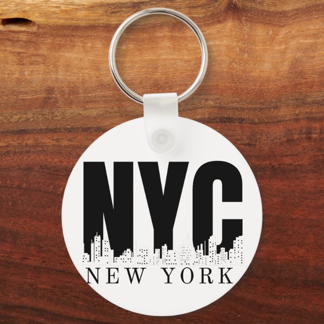 New York City Skyline Retro Style Keychain (Front)