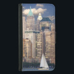 New York City Skyline Wallet Phone Case For Samsung Galaxy S5<br><div class="desc">Fabulous photo of the New York city skyline in the evening. The image has a sail boat on the waterfront in the foreground and the background is populated with the many interesting bright and shiny skyscrapers and buildings, The photo was taken at dusk when the evening sky has a twilight...</div>