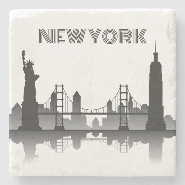 New York City Skyline Silhouette Modern Stone Coaster (Front)
