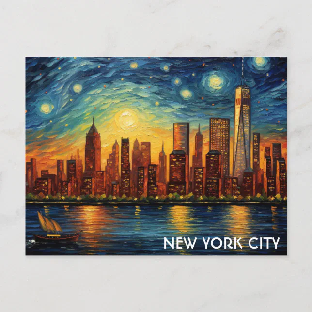 New York City Skyline Starry Night Travel Postcard | Zazzle