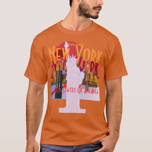 New York City Skyline Statue of Liberty T_Shirt