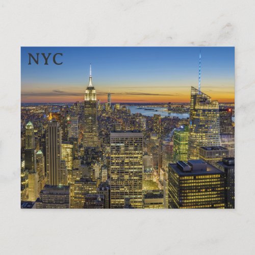 New York City Skyline Sunset Travel Photo Postcard