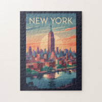 New York City Skyline Travel Art Vintage