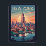 New York City Skyline Travel Art Vintage Magnet<br><div class="desc">New York retro vector travel design. From Times Square and Central Park to the Statue of Liberty and Broadway,  NYC offers an unforgettable mix of culture,  history,  entertainment,  and innovation.</div>