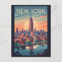 New York City Skyline Travel Art Vintage