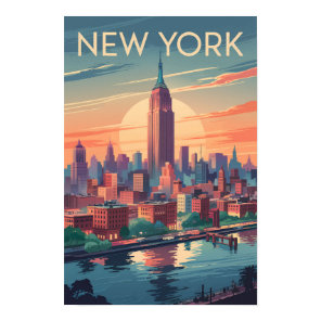New York City Skyline Travel Art Vintage Poster