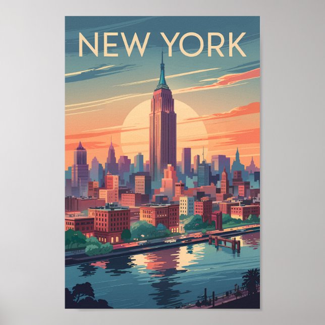 New York City Skyline Travel Art Vintage Poster (Front)