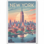 New York City Skyline Travel Art Vintage Sticker<br><div class="desc">New York retro vector travel design. From Times Square and Central Park to the Statue of Liberty and Broadway,  NYC offers an unforgettable mix of culture,  history,  entertainment,  and innovation.</div>