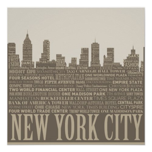 New York City Skyline Typography Poster