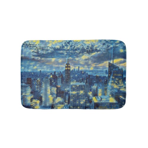 New York City Skyline Van Gogh Starry Night Art Bath Mat