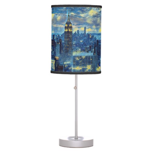 New York City Skyline Van Gogh Starry Night Art Table Lamp