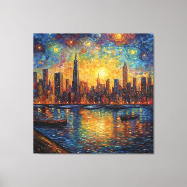 New York City Skyline van Gogh style Canvas Print (Front)