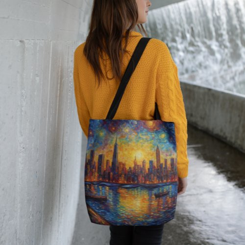 New York City Skyline van Gogh style Crossbody Bag