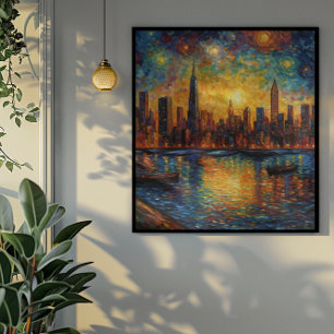 New York City Skyline van Gogh style Framed Art