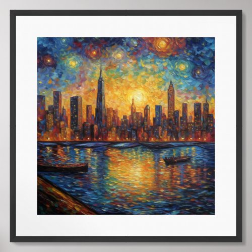 New York City Skyline van Gogh style Framed Art