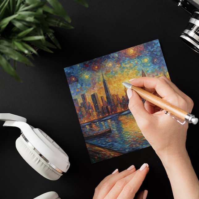 New York City Skyline van Gogh style Note Card (Creator Uploaded)