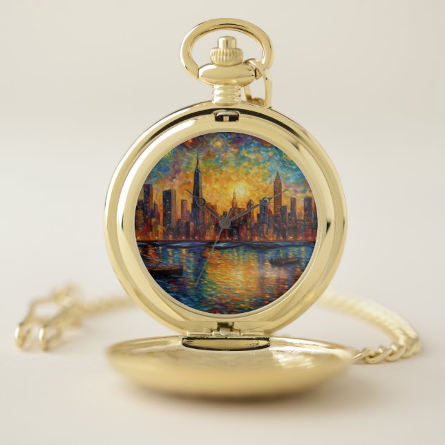 New York City Skyline van Gogh style Pocket Watch (Inside)
