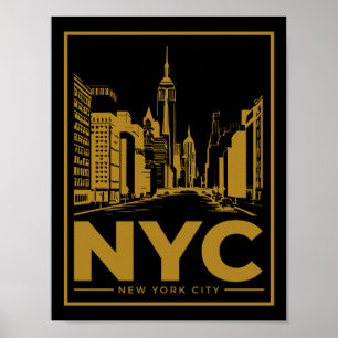 New York City Skyline – Vintage Gold & Black Poster