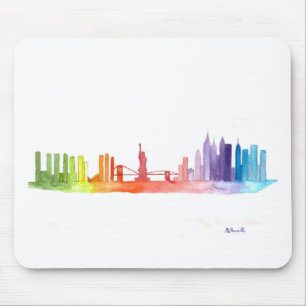 NEW YORK CITY skyline watercolor colorful trendy Mouse Pad