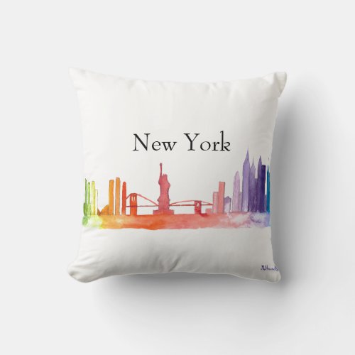 NEW YORK CITY skyline Watercolor colorful trendy Throw Pillow