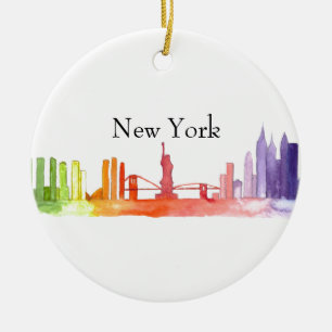NEW YORK CITY skyline Watercolor illustration  Ceramic Ornament