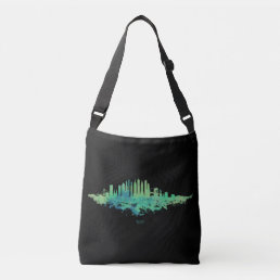 New York City Skyline Watercolor in blue and green Crossbody Bag