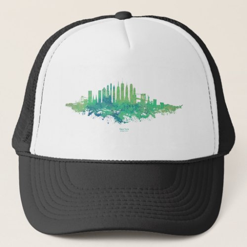 New York City Skyline Watercolor in blue and green Trucker Hat
