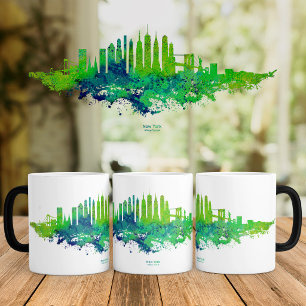 New York City Skyline Watercolor in blue and lime  Color Morph Mug