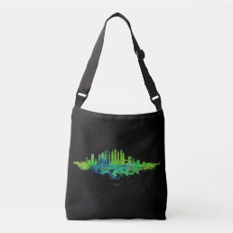 New York City Skyline Watercolor in blue and lime  Crossbody Bag
