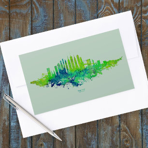 New York City Skyline Watercolor in blue and lime Rectangular Sticker