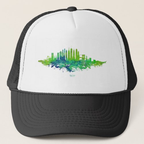 New York City Skyline Watercolor in blue and lime  Trucker Hat