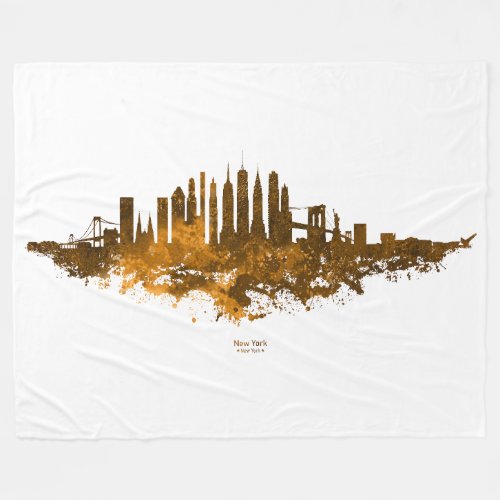 New York City Skyline Watercolor in orange Fleece Blanket
