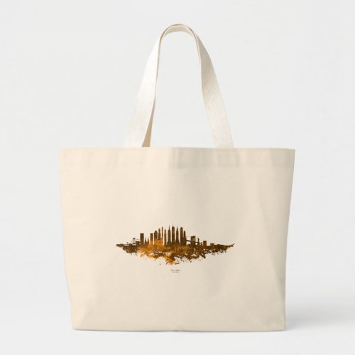 New York City Skyline Watercolor in orange Large Tote Bag