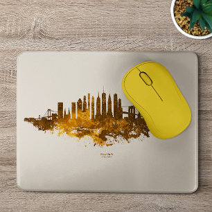 New York City Skyline Watercolor in orange Mouse Pad