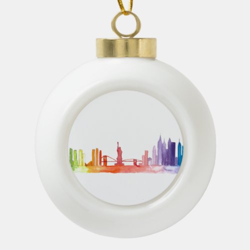 NEW YORK CITY skyline Watercolor Manhattan Ceramic Ball Christmas Ornament